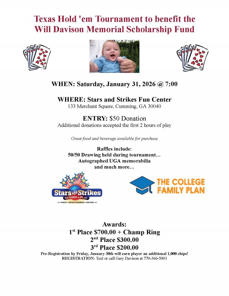 Texas Hold'em Fundraiser Tournament Benefiting Will Davison Memorial Scholarship Fund - Stars and Strikes at 5thstreetpoker.com